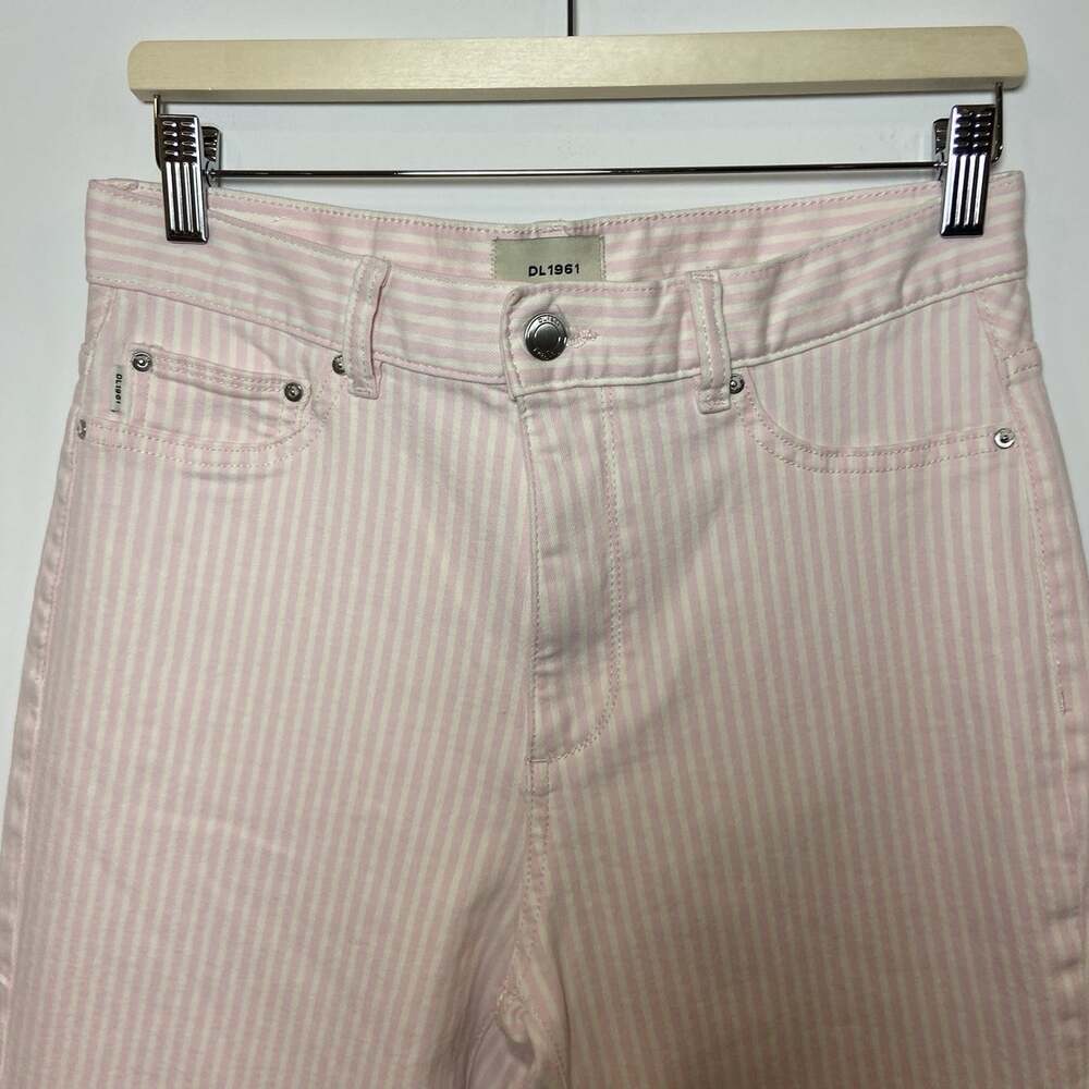 DL 1961 Jeans Briget Boot High Rise Instasculp Crop Pink Cream Stripe Size 28 - Picture 2 of 6
